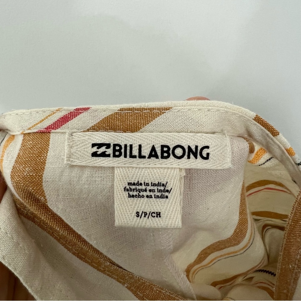 Billabong Striped Linen Jumpsuit in White and Tan - Picture 10 of 11